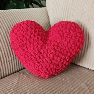 Red Heart-Shaped Pillow - Handmade - Crochet